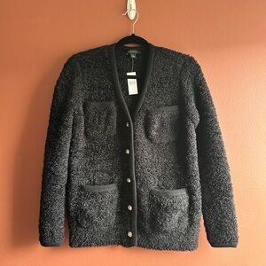 NWT Ann Taylor Cozy Black Bouclé Button-Up Cardigan